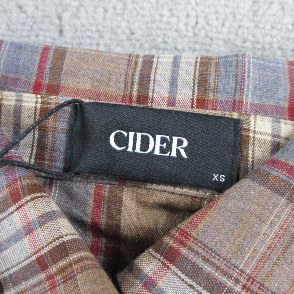 Cider Cotton Plaid Mini Skirt Set Women XS Brown Plaid Two Piece Outfit Collared - Picture 6 of 10